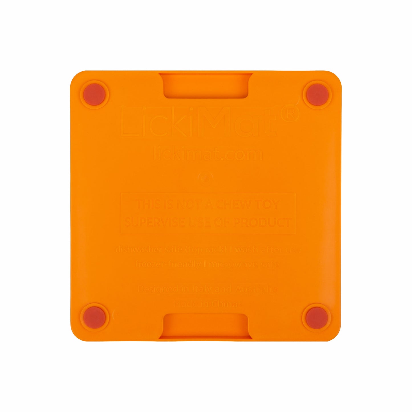 Orange LickiMat® Mini Tuff Buddy™ – Slow Feeder Lick Mat for Small Dogs (rear) on white background