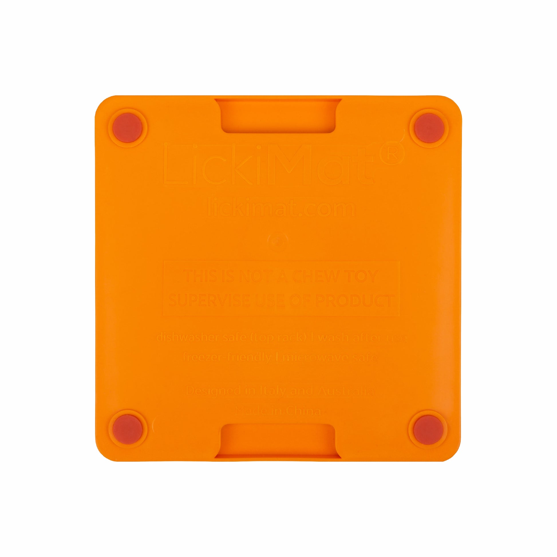 Orange LickiMat® Mini Tuff Buddy™ – Slow Feeder Lick Mat for Small Dogs (rear) on white background