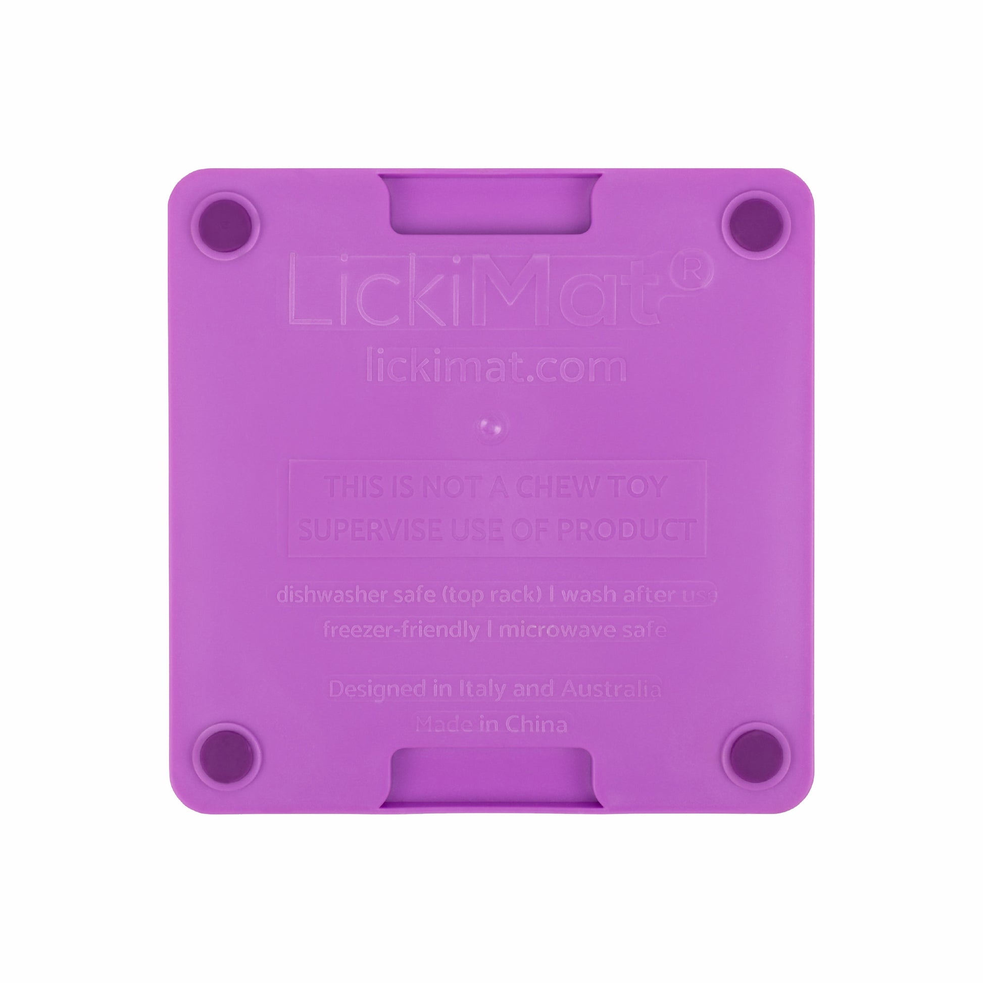 Purple LickiMat® Mini Tuff Buddy™ – Slow Feeder Lick Mat for Small Dogs (rear) on white background