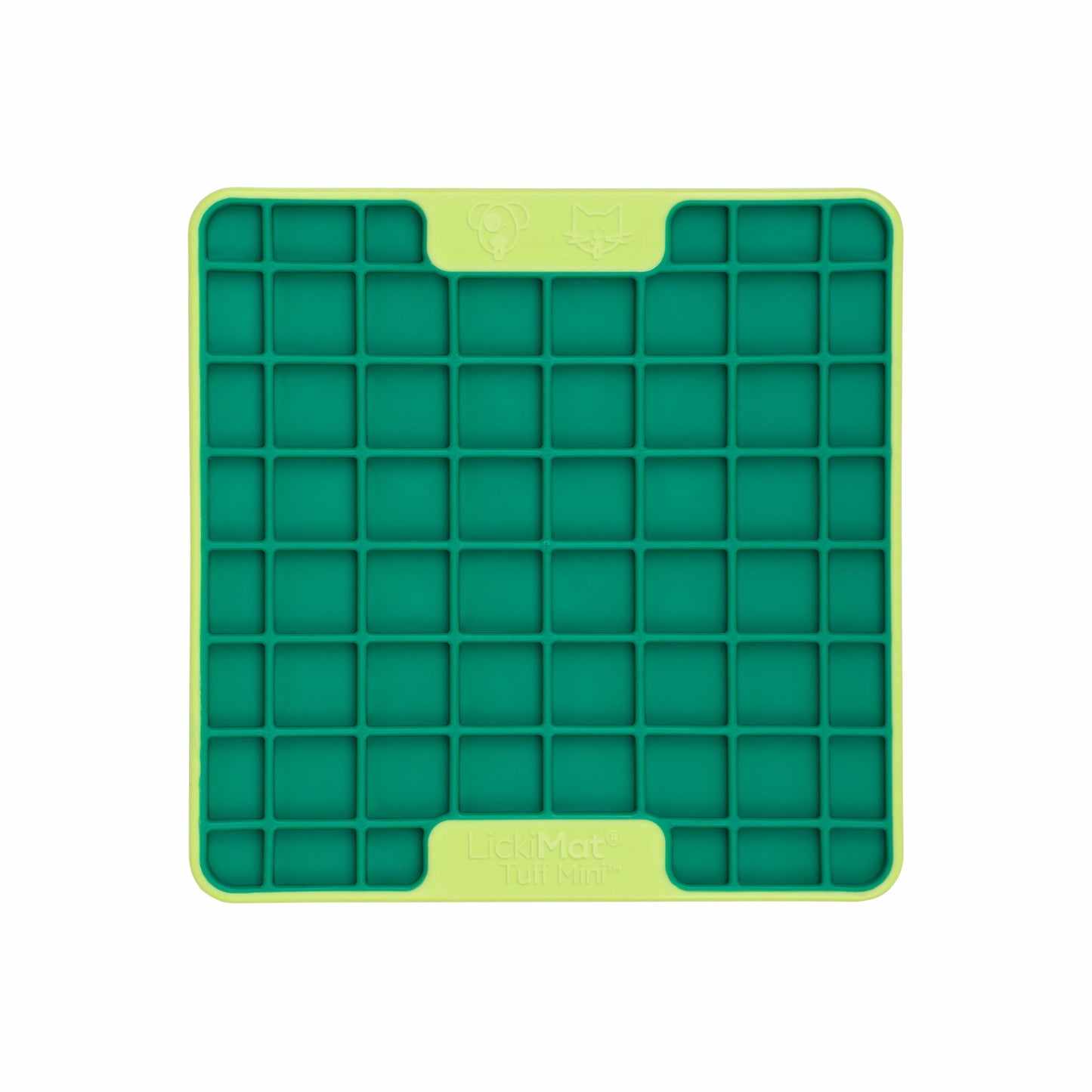 Green LickiMat® Mini Tuff Playdate™ – Durable Slow Feeder Lick Mat for Cats (front) on white background