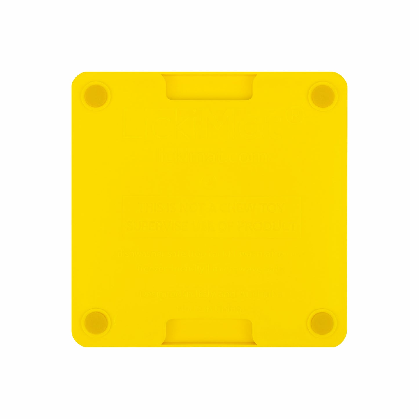 Yellow LickiMat® Mini Tuff Playdate™ – Slow Feeder Lick Mat for Small Dogs (rear) on white background