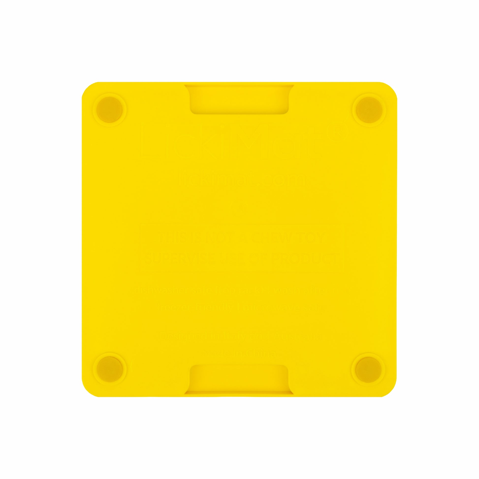 Yellow LickiMat® Mini Tuff Playdate™ – Slow Feeder Lick Mat for Small Dogs (rear) on white background