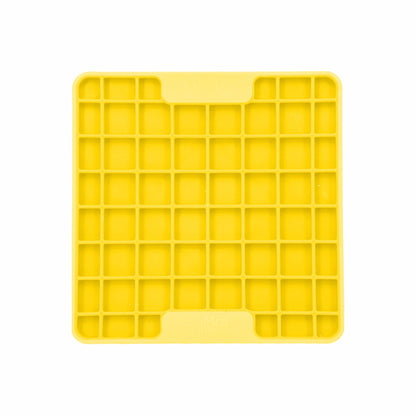 Yellow LickiMat® Mini Tuff Playdate™ – Durable Slow Feeder Lick Mat for Cats (front) on white background