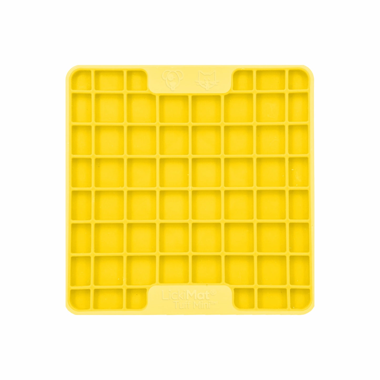 Yellow LickiMat® Mini Tuff Playdate™ – Slow Feeder Lick Mat for Small Dogs (front) on white background
