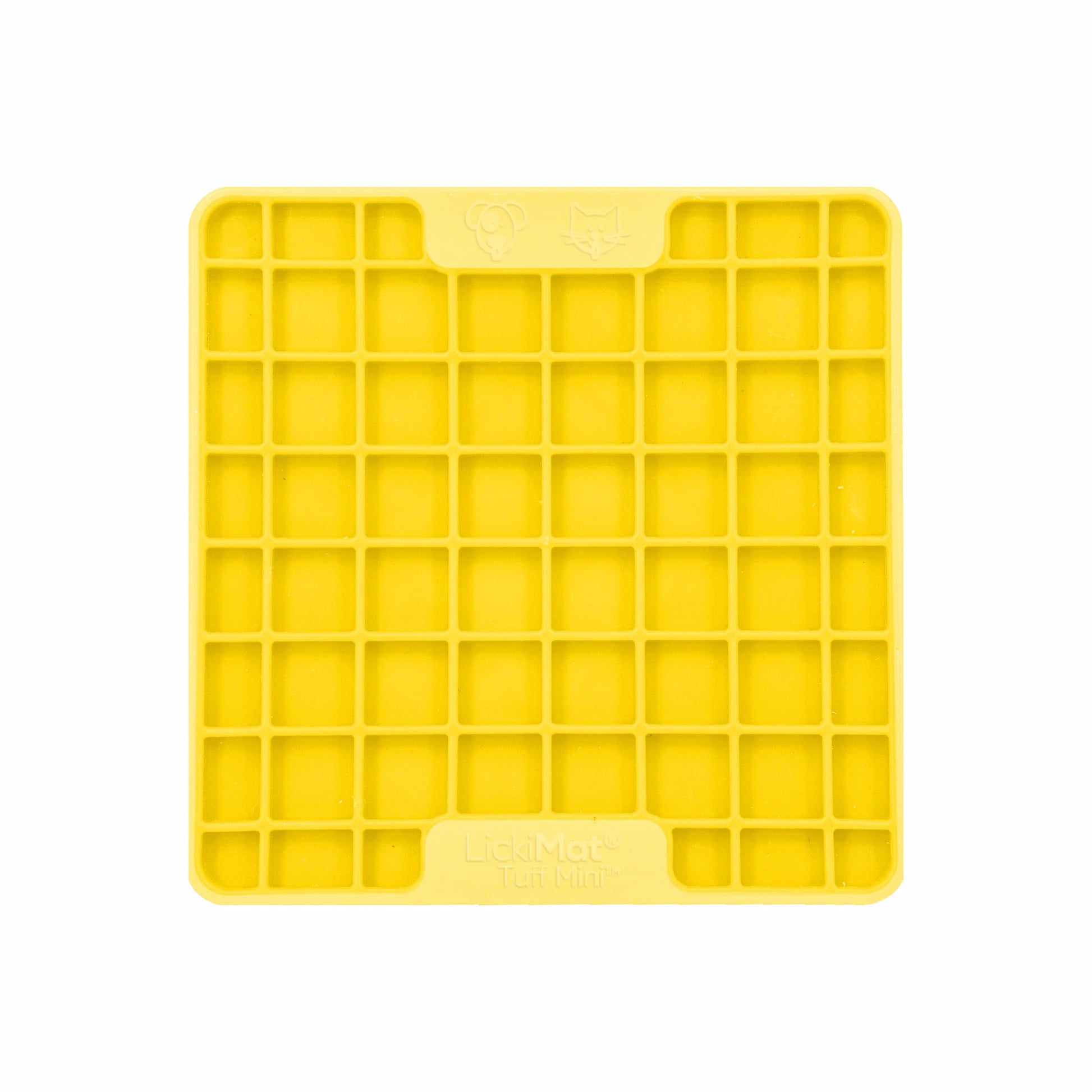 Yellow LickiMat® Mini Tuff Playdate™ – Slow Feeder Lick Mat for Small Dogs (front) on white background
