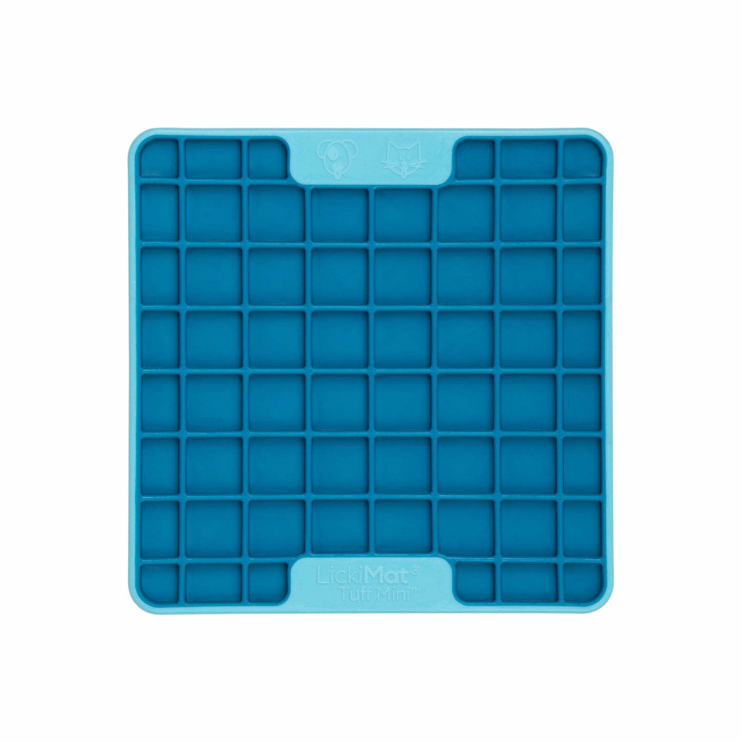 Turquoise LickiMat® Mini Tuff Playdate™ – Durable Slow Feeder Lick Mat for Cats (front) on white background