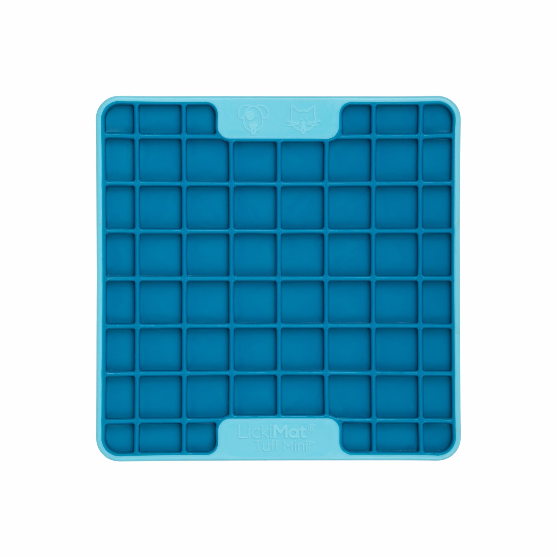 Turquoise LickiMat® Mini Tuff Playdate™ – Durable Slow Feeder Lick Mat for Cats (front) on white background