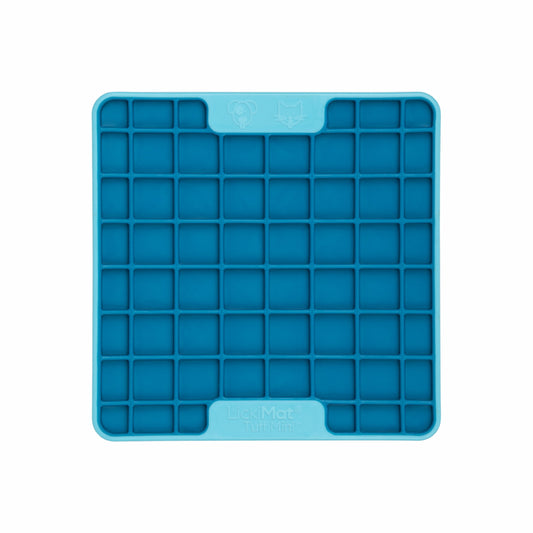 Turquoise LickiMat® Mini Tuff Playdate™ – Durable Slow Feeder Lick Mat for Cats (front) on white background