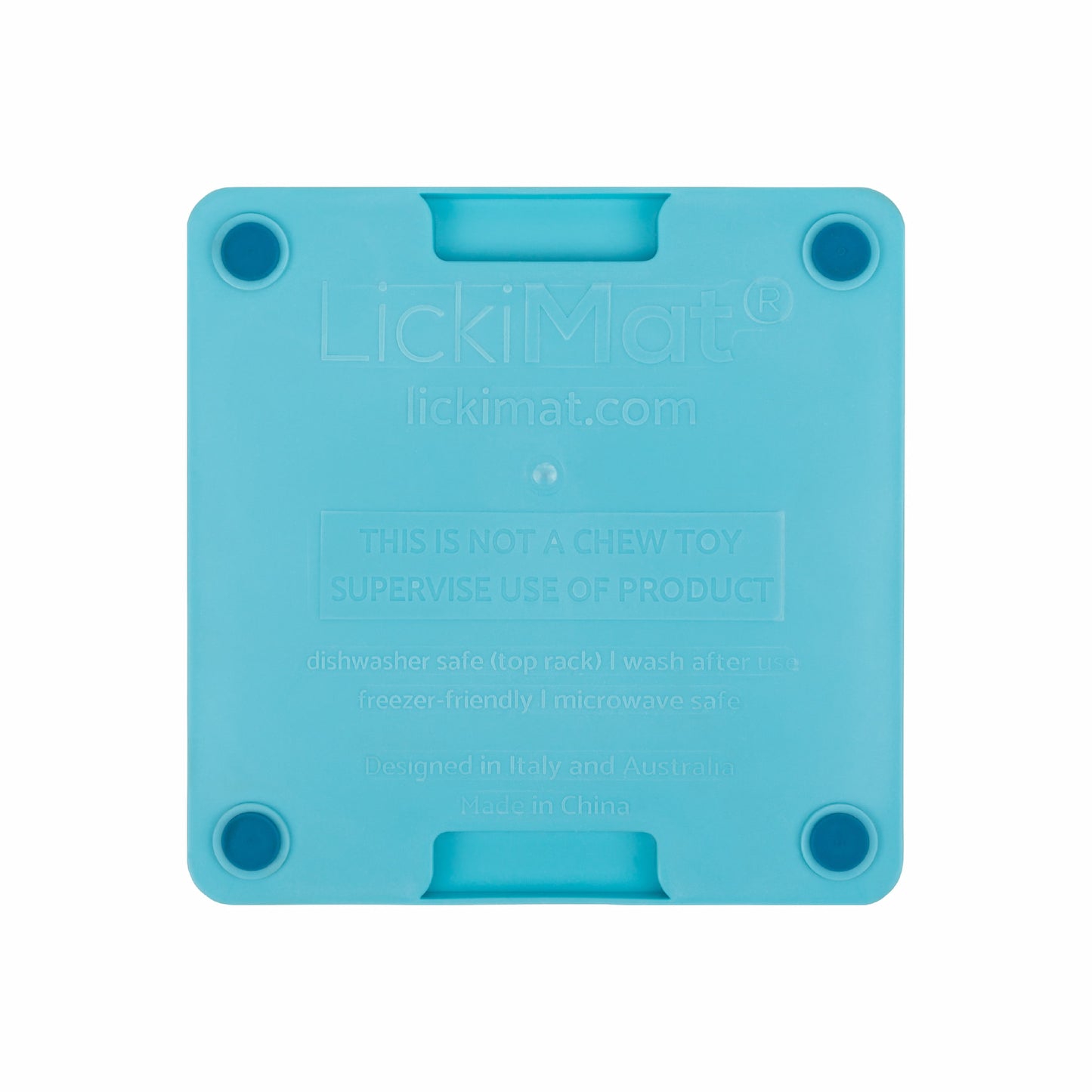 Turquoise LickiMat® Mini Tuff Playdate™ – Slow Feeder Lick Mat for Small Dogs (rear) on white background
