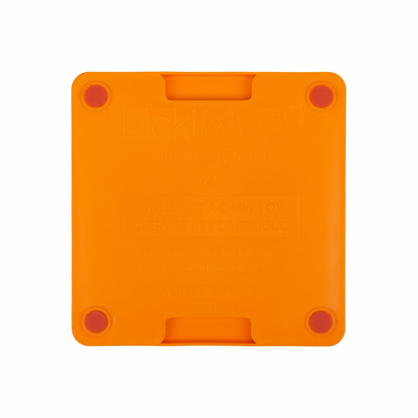 Orange LickiMat® Mini Tuff Playdate™ – Slow Feeder Lick Mat for Small Dogs (rear) on white background