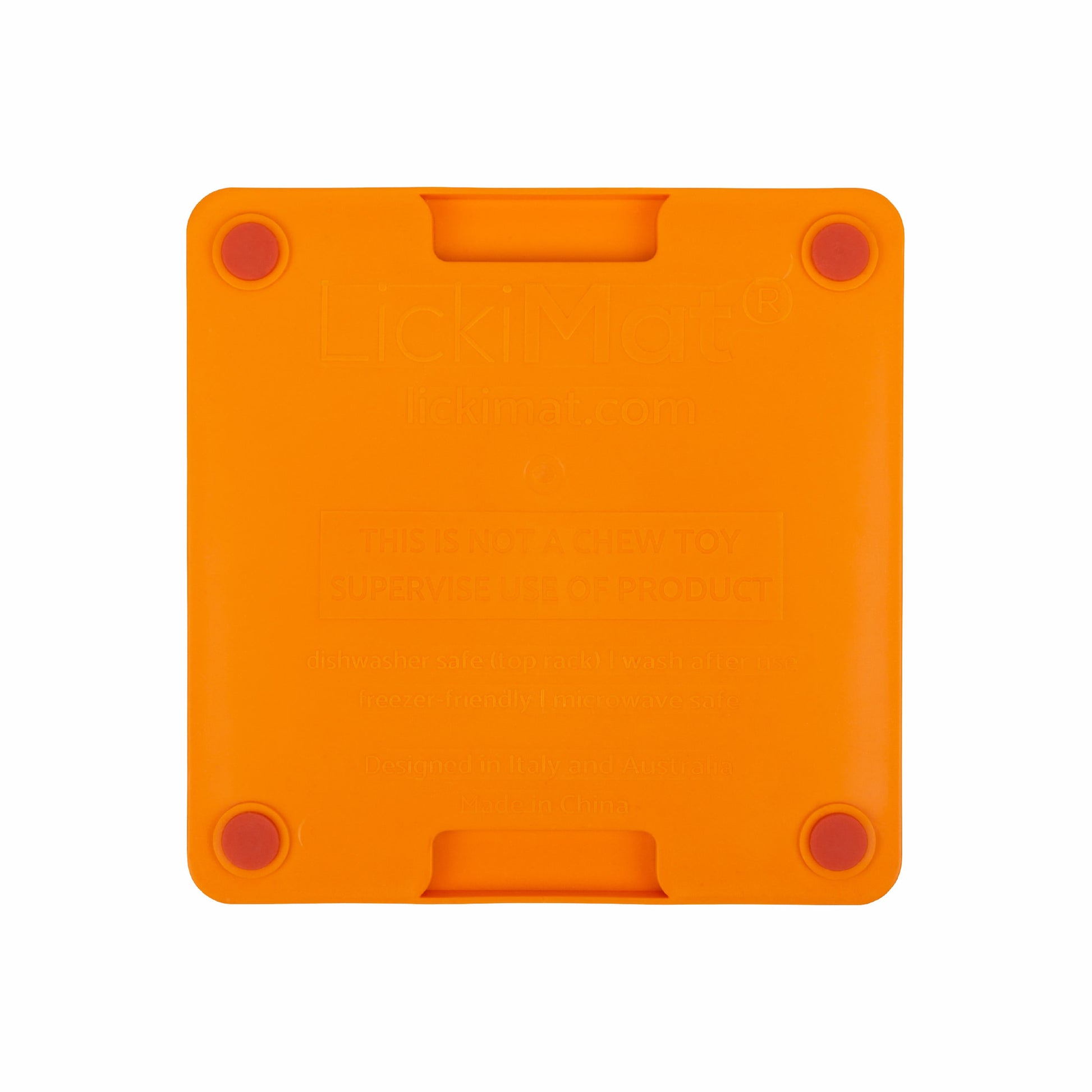 Orange LickiMat® Mini Tuff Playdate™ – Slow Feeder Lick Mat for Small Dogs (rear) on white background
