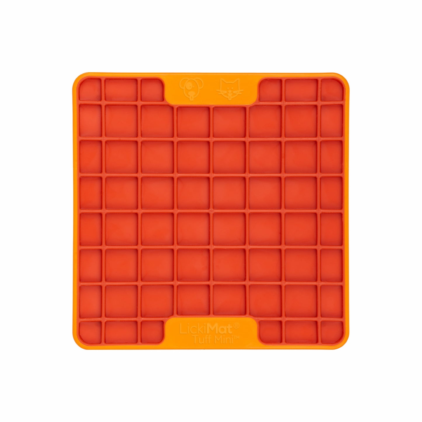 Orange LickiMat® Mini Tuff Playdate™ – Slow Feeder Lick Mat for Small Dogs (front) on white background