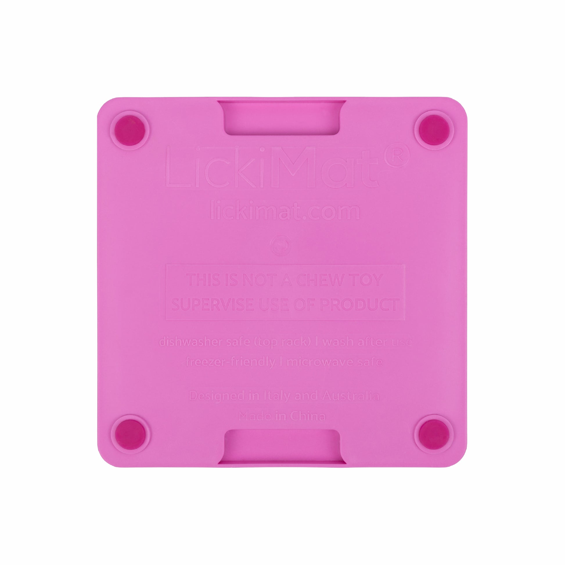 Pink LickiMat® Mini Tuff Playdate™ – Slow Feeder Lick Mat for Small Dogs (rear) on white background