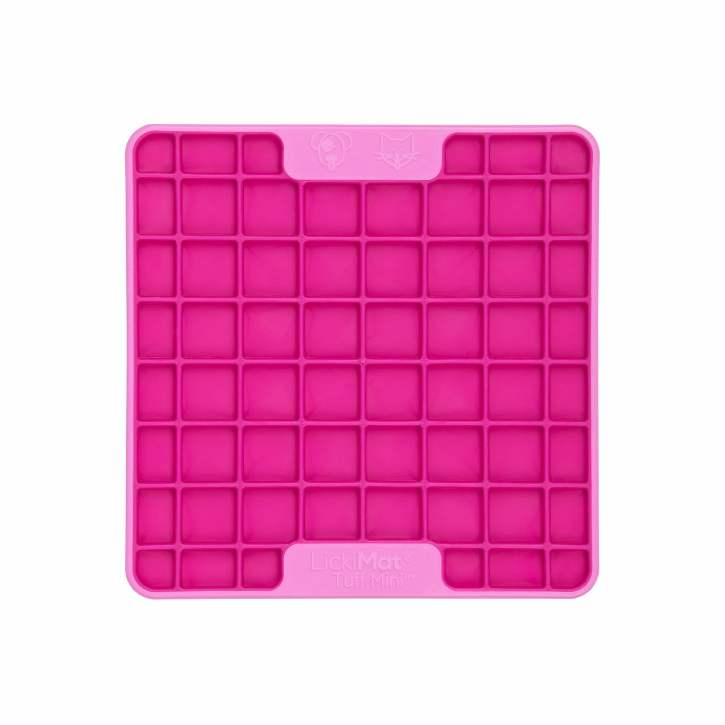 Pink LickiMat® Mini Tuff Playdate™ – Durable Slow Feeder Lick Mat for Cats (front) on white background