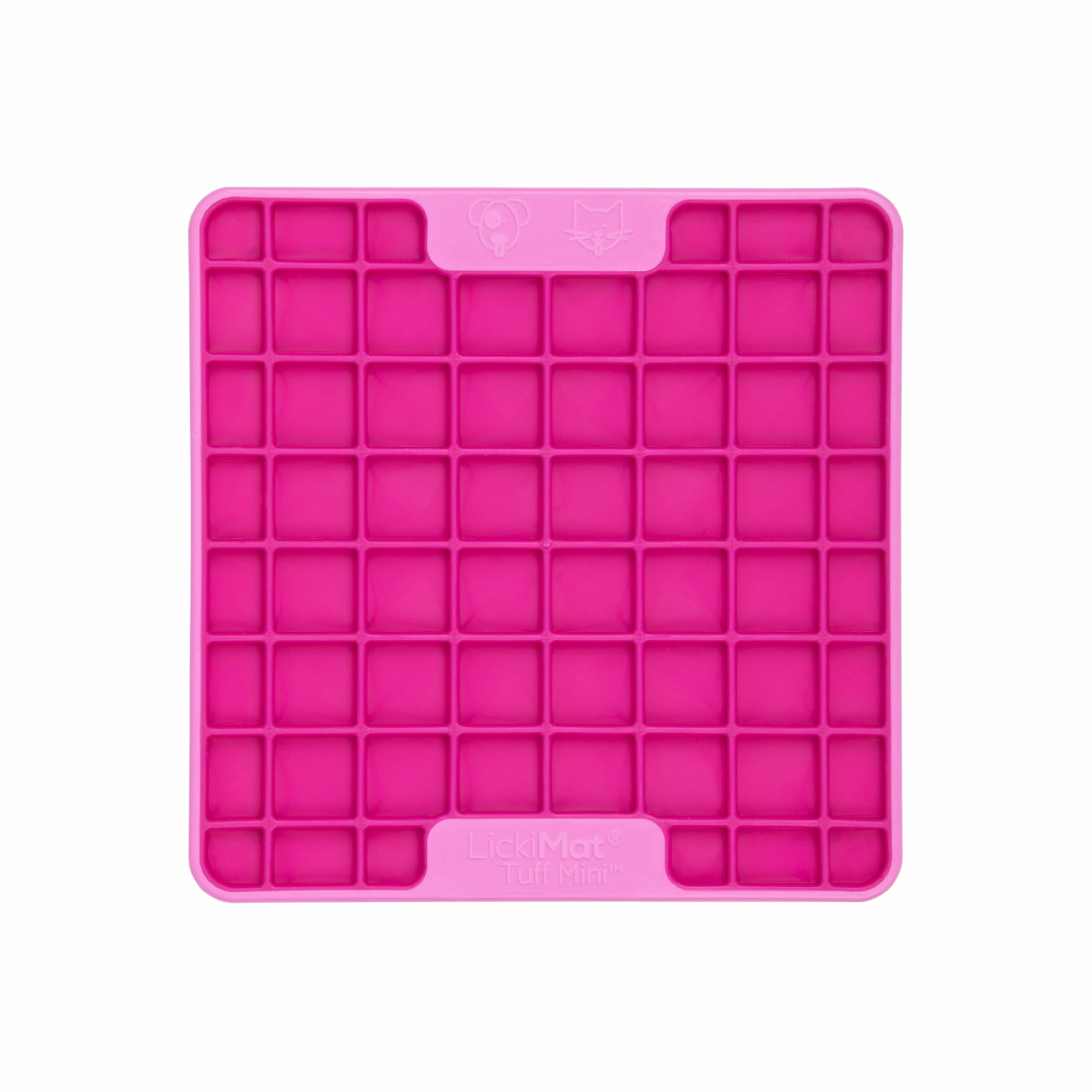 Pink LickiMat® Mini Tuff Playdate™ – Durable Slow Feeder Lick Mat for Cats (front) on white background