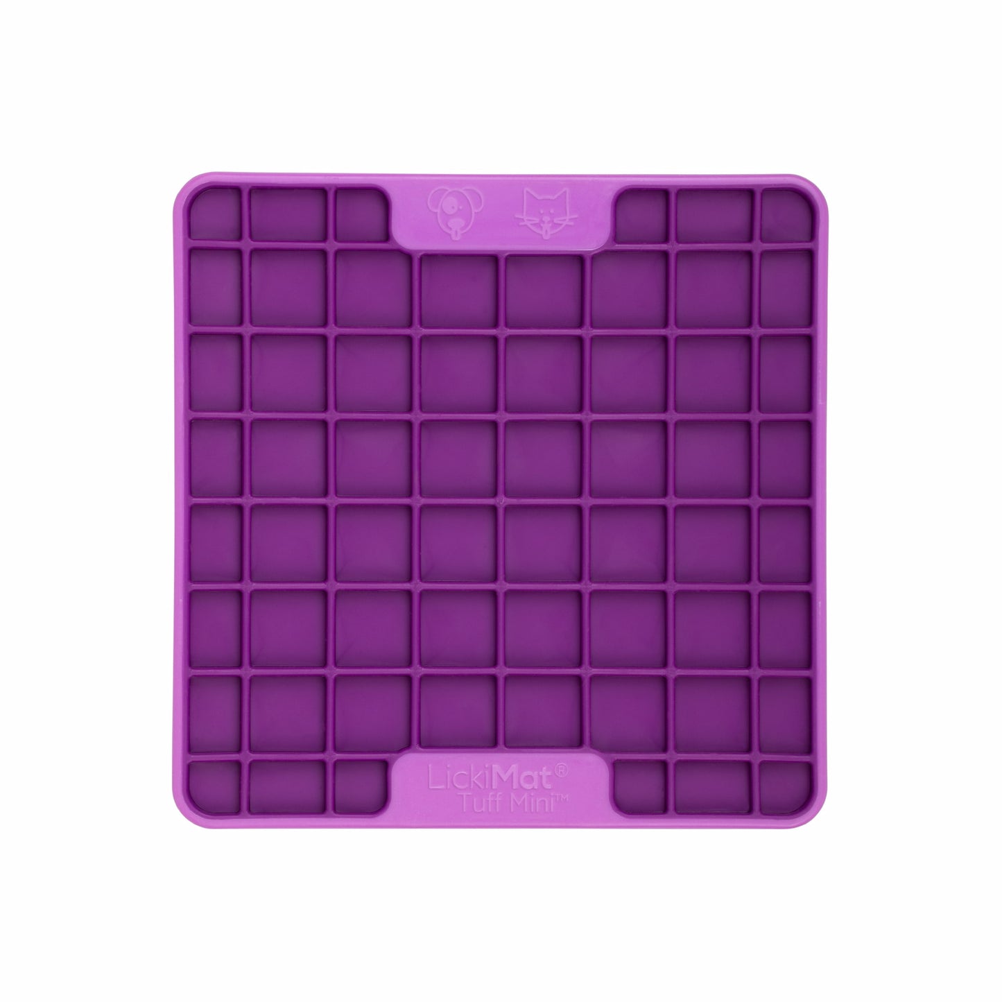 Purple LickiMat® Mini Tuff Playdate™ – Durable Slow Feeder Lick Mat for Cats (front) on white background