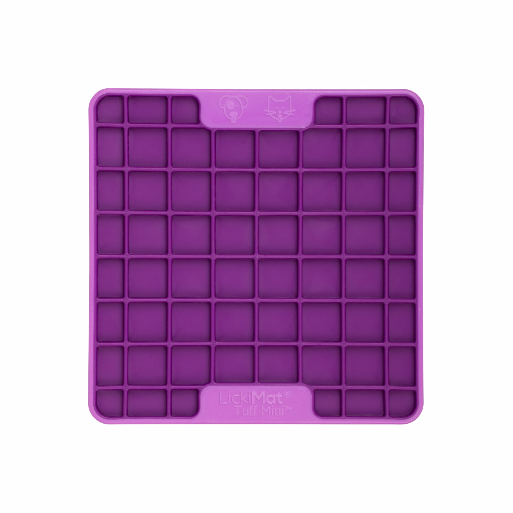 Purple LickiMat® Mini Tuff Playdate™ – Durable Slow Feeder Lick Mat for Cats (front) on white background