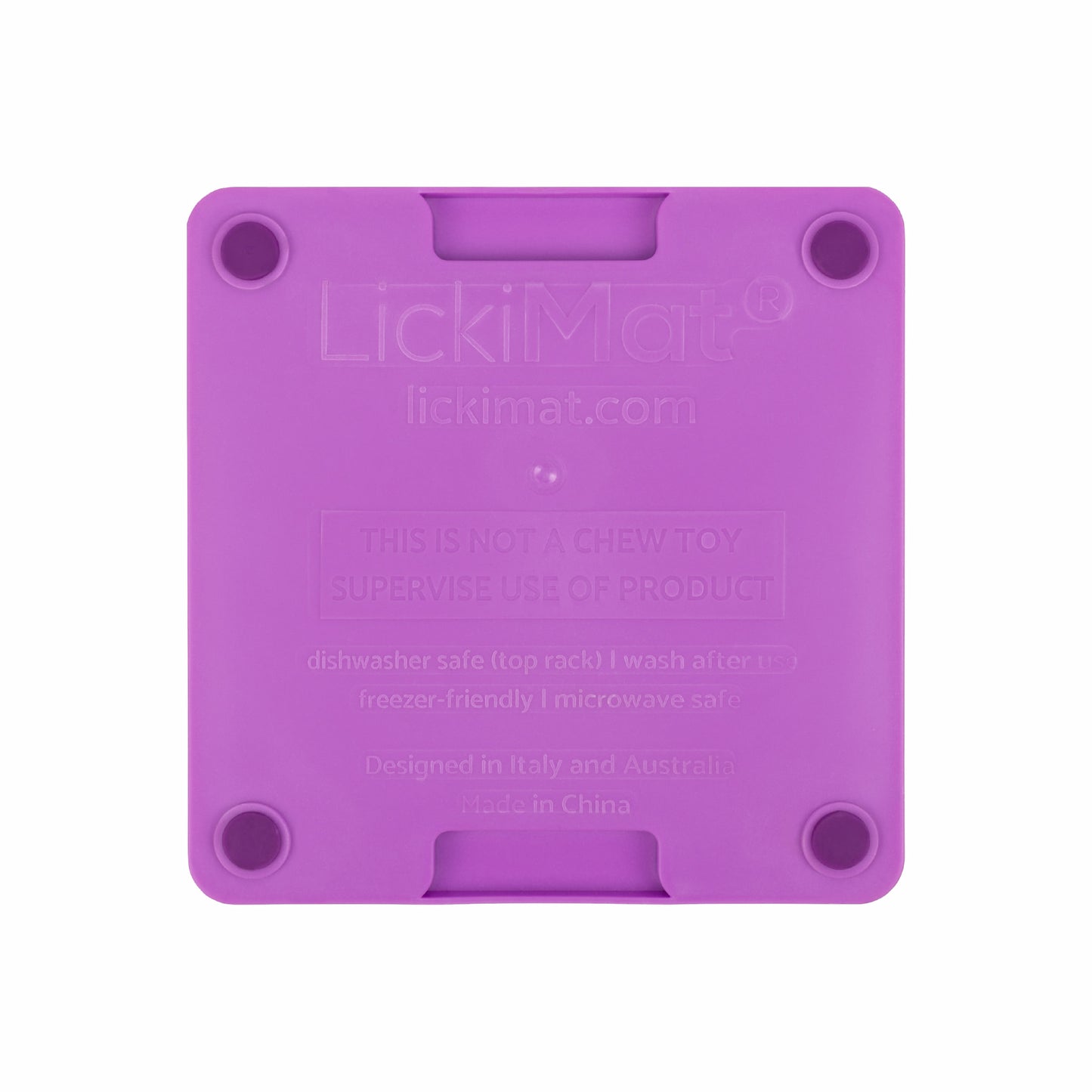 Purple LickiMat® Mini Tuff Playdate™ – Slow Feeder Lick Mat for Small Dogs (rear) on white background