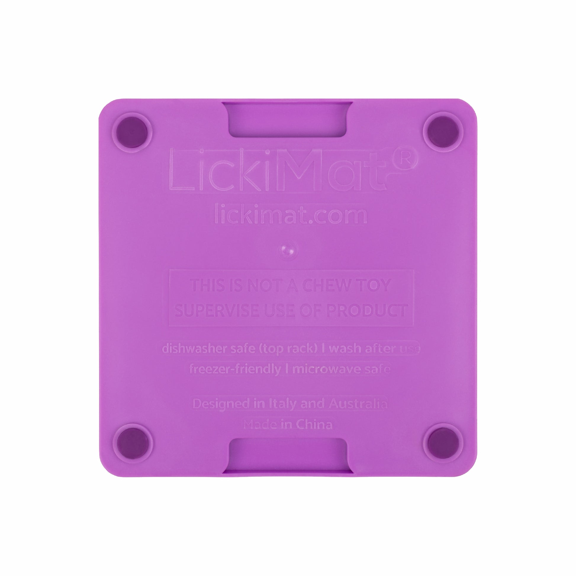 Purple LickiMat® Mini Tuff Playdate™ – Slow Feeder Lick Mat for Small Dogs (rear) on white background