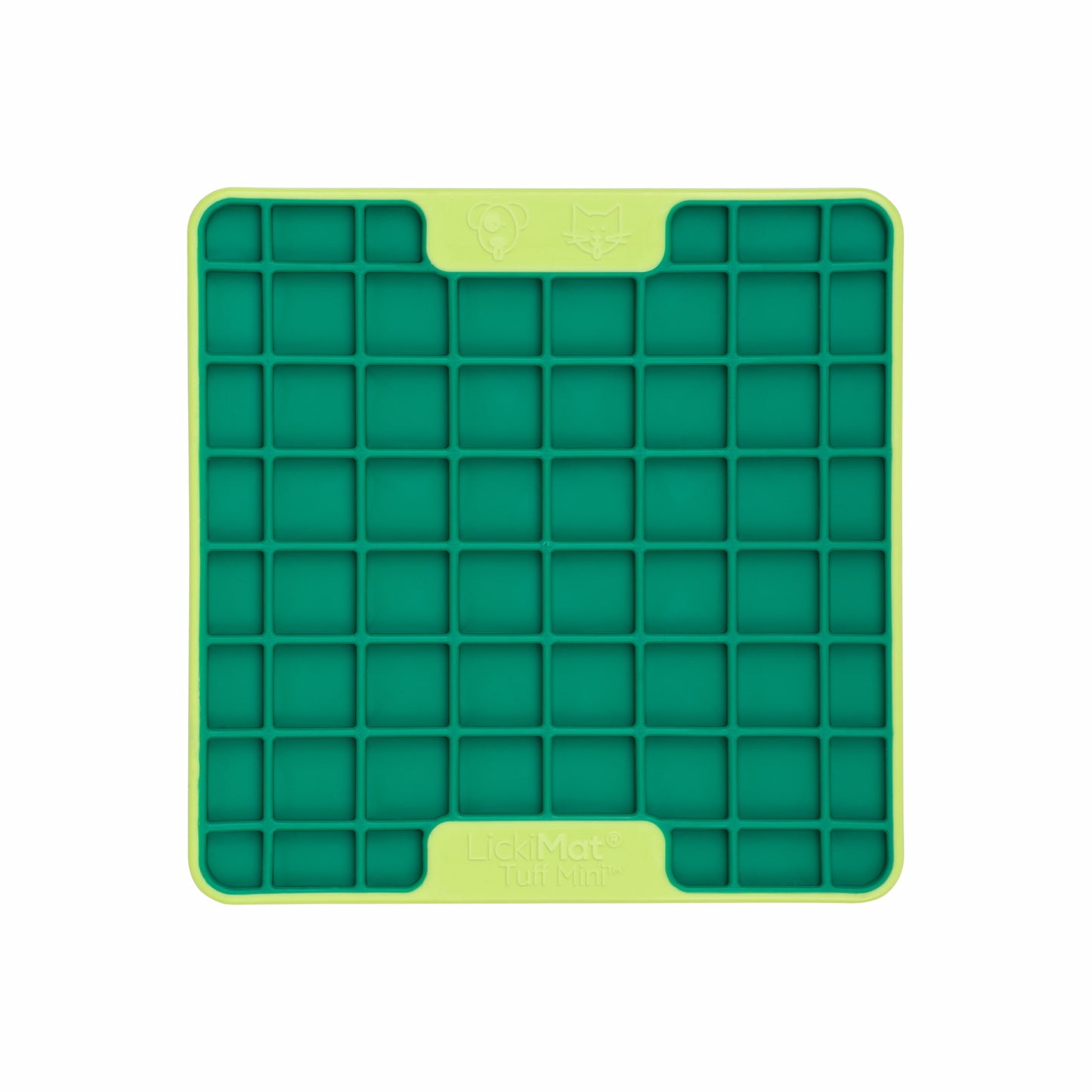 Green LickiMat® Mini Tuff Playdate™ – Slow Feeder Lick Mat for Small Dogs (front) on white background