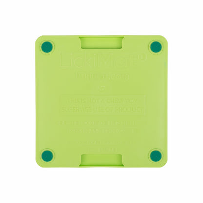 Green LickiMat® Mini Tuff Playdate™ – Durable Slow Feeder Lick Mat for Cats (rear) on white background