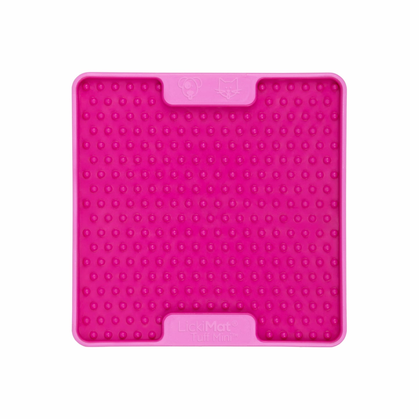 Pink LickiMat® Mini Tuff Soother™– Slow Feeder Lick Mat for Small Dogs (front) on white background