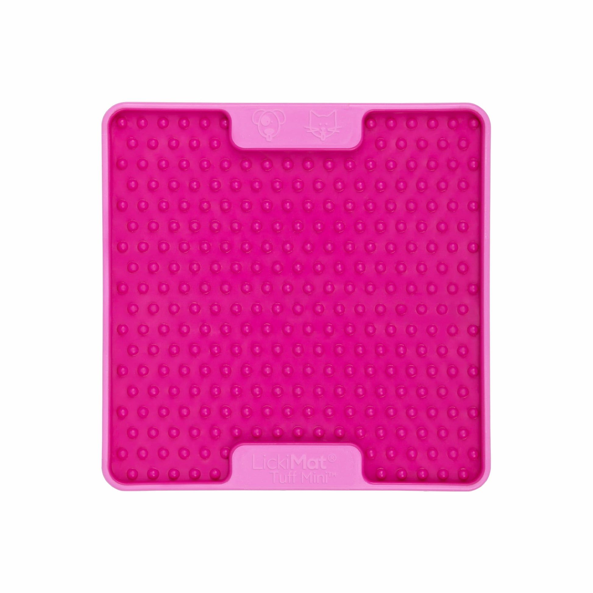 Pink LickiMat® Mini Tuff Soother™– Slow Feeder Lick Mat for Small Dogs (front) on white background