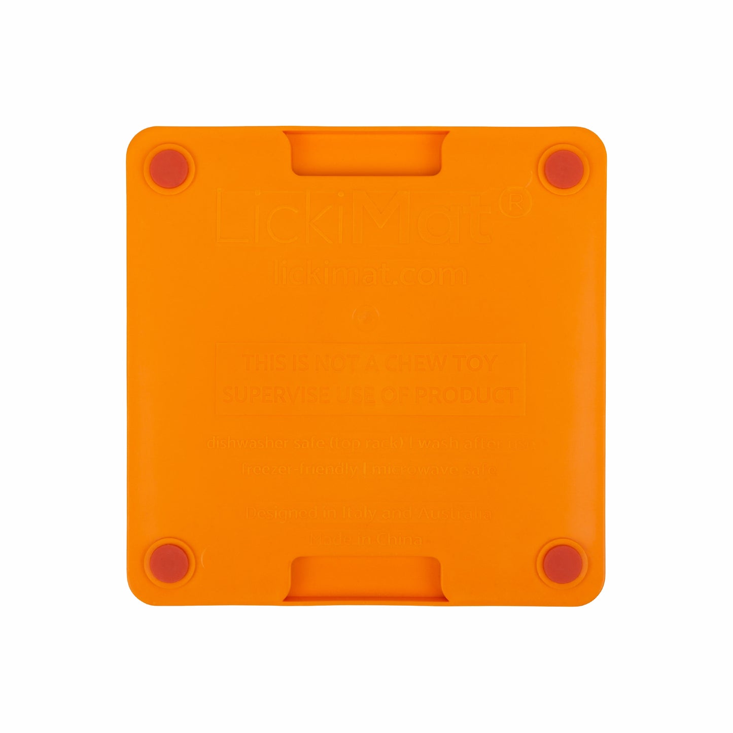 Orange LickiMat® Mini Tuff Soother™– Slow Feeder Lick Mat for Small Dogs (rear) on white background