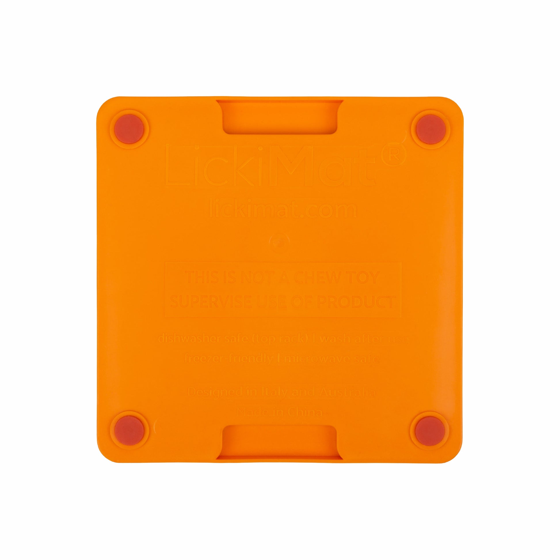 Orange LickiMat® Mini Tuff Soother™– Slow Feeder Lick Mat for Small Dogs (rear) on white background