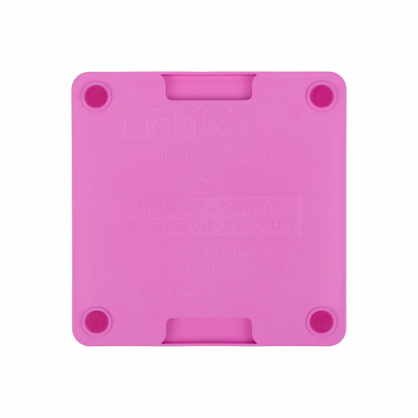 Pink LickiMat® Mini Tuff Soother™– Slow Feeder Lick Mat for Small Dogs (rear) on white background