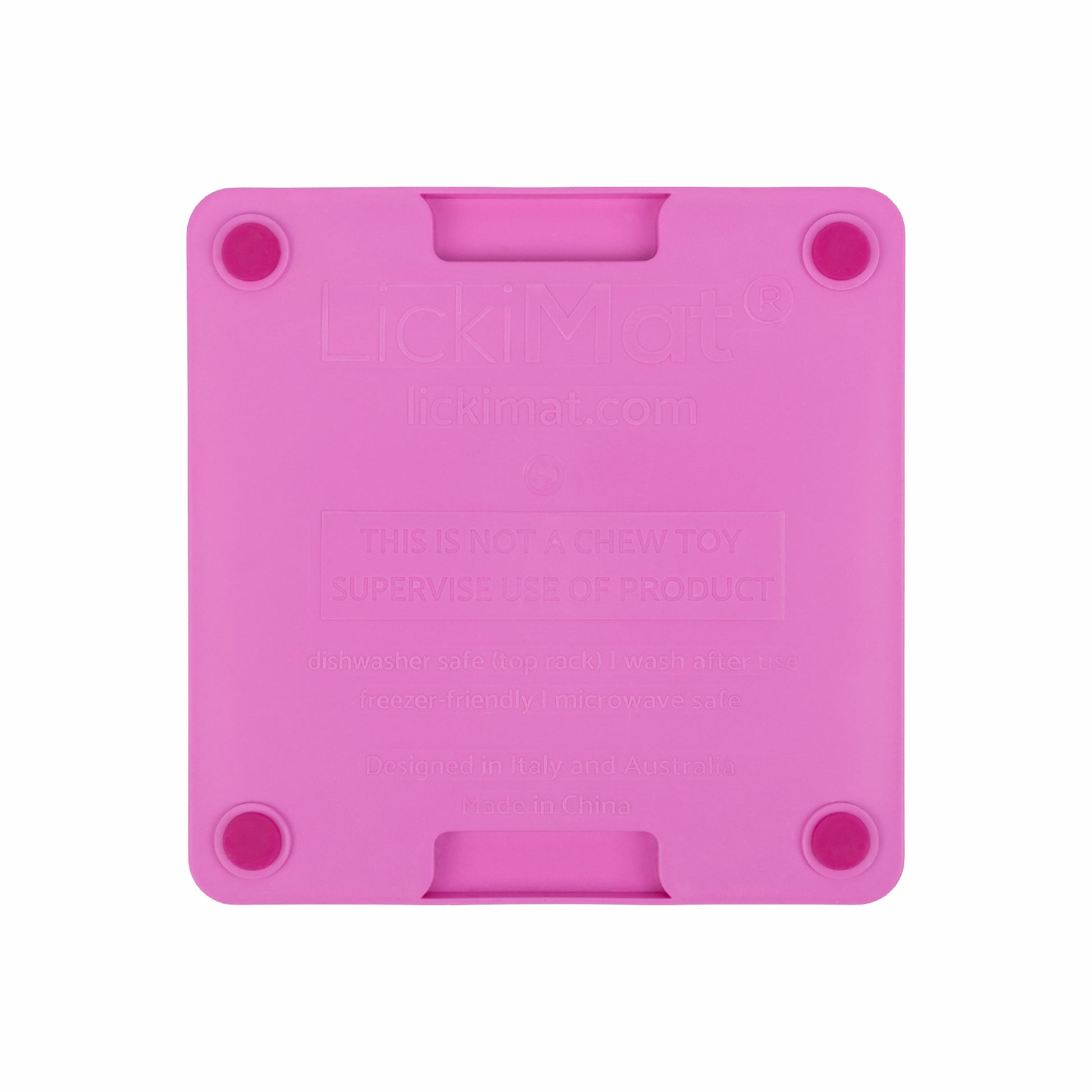 Pink LickiMat® Mini Tuff Soother™– Slow Feeder Lick Mat for Small Dogs (rear) on white background