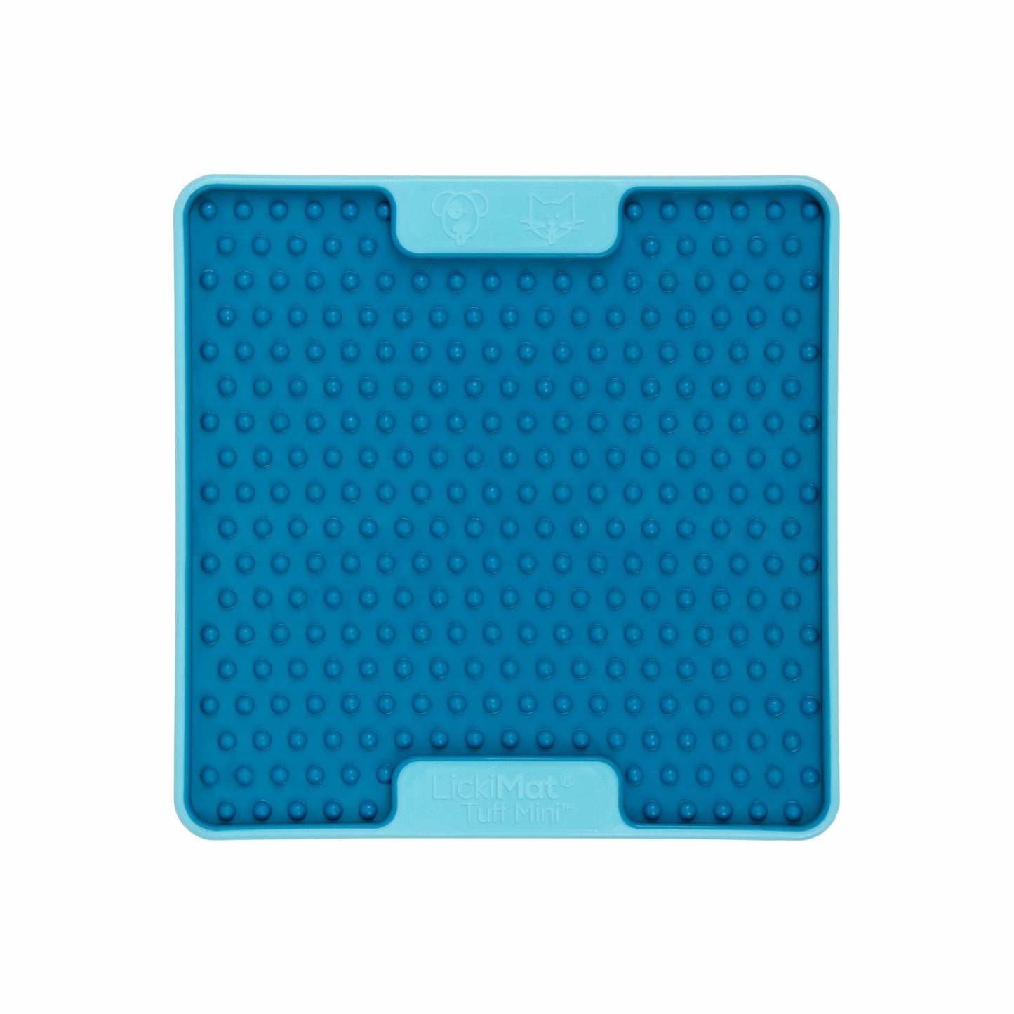Turquoise LickiMat® Mini Tuff Soother™– Slow Feeder Lick Mat for Small Dogs (front) on white background
