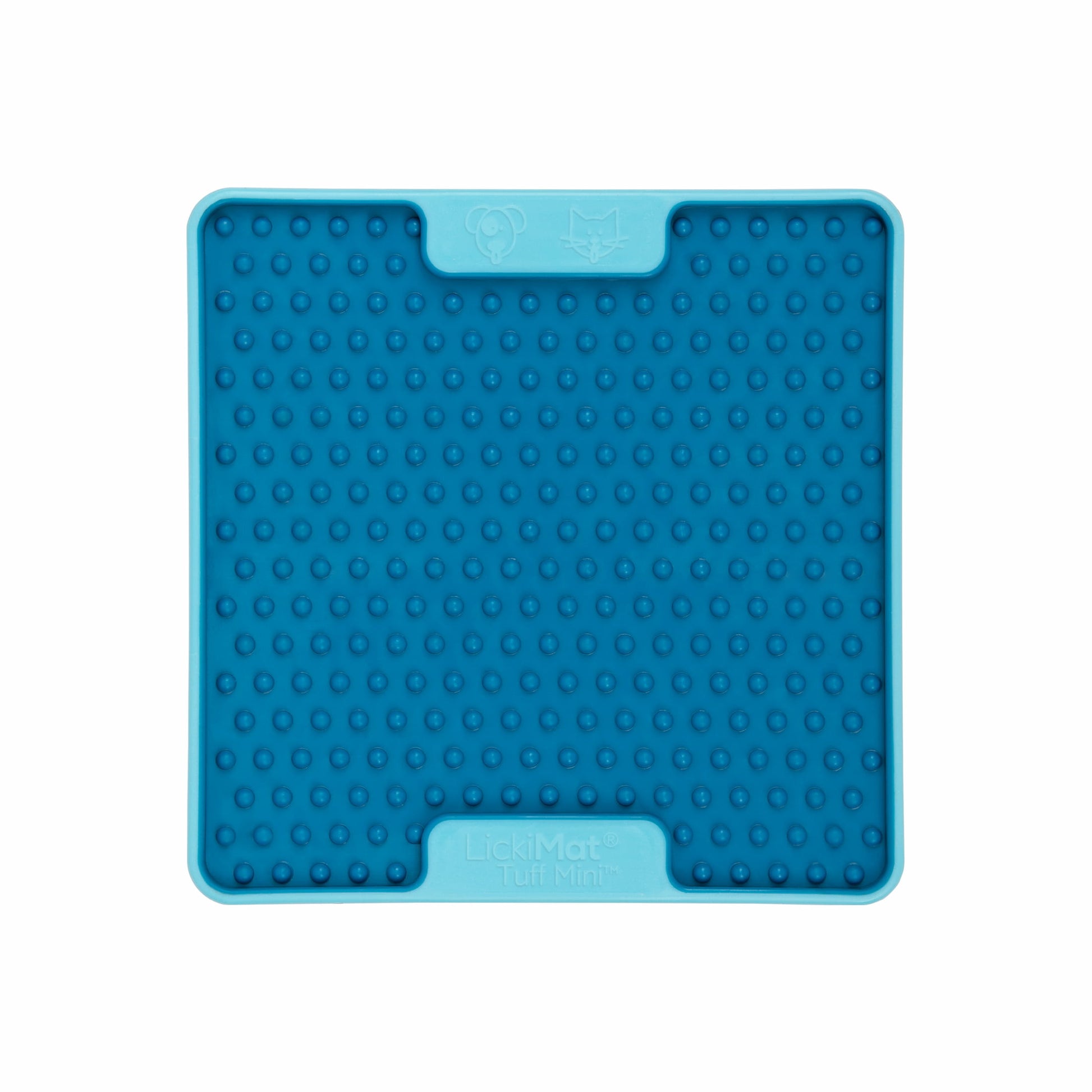 Turquoise LickiMat® Mini Tuff Soother™– Slow Feeder Lick Mat for Small Dogs (front) on white background