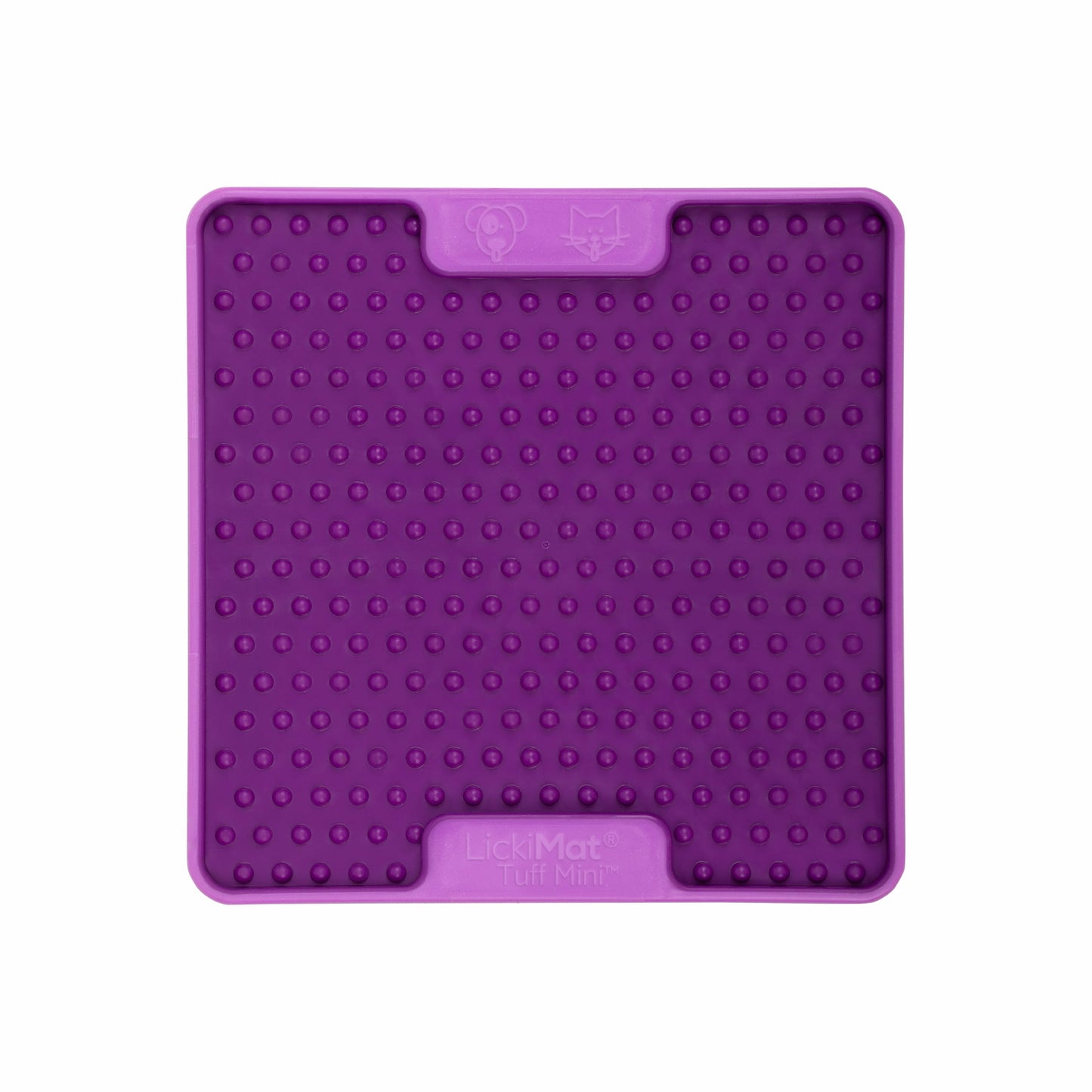 Purple LickiMat® Mini Tuff Soother™– Slow Feeder Lick Mat for Small Dogs (front) on white background