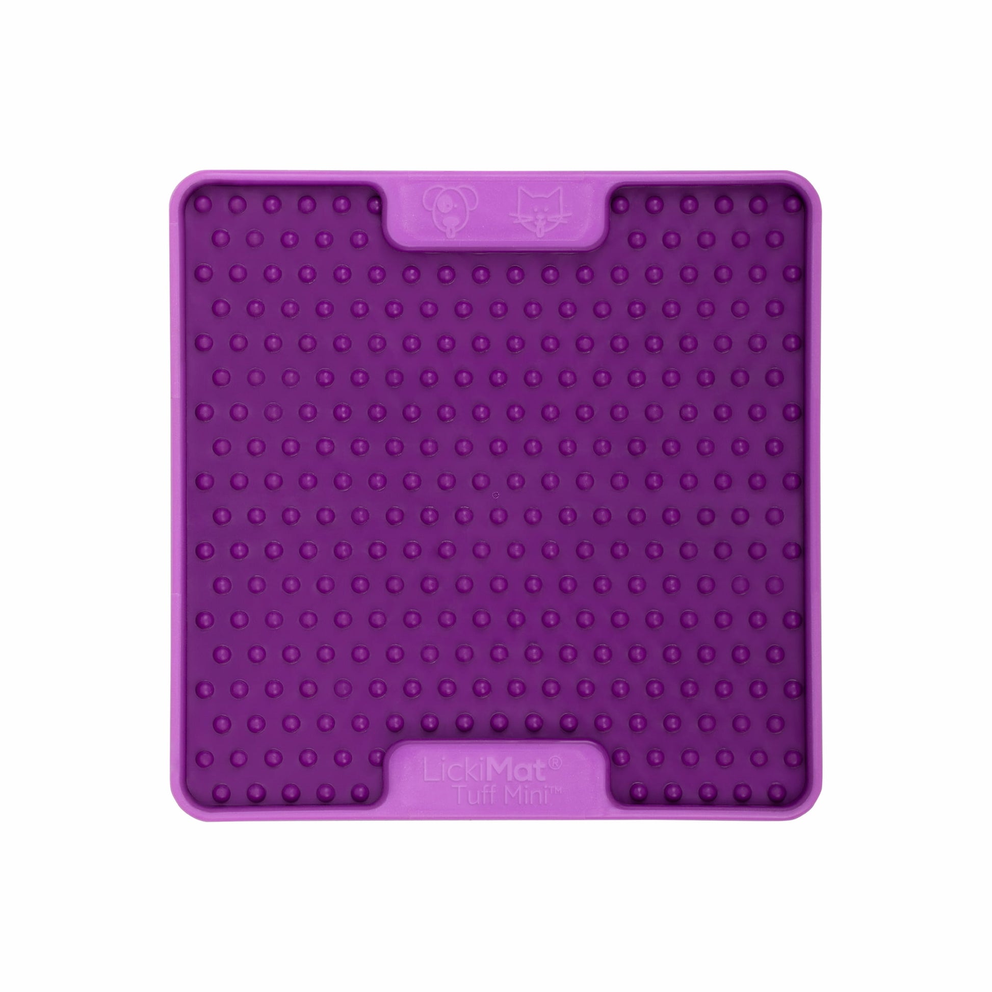 Purple LickiMat® Mini Tuff Soother™– Slow Feeder Lick Mat for Small Dogs (front) on white background