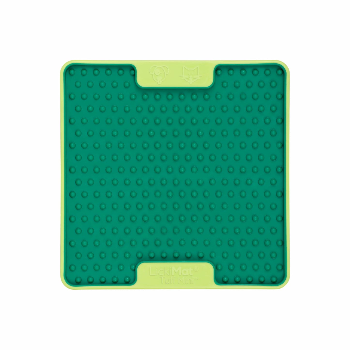 Green LickiMat® Mini Tuff Soother™– Slow Feeder Lick Mat for Small Dogs (front) on white background