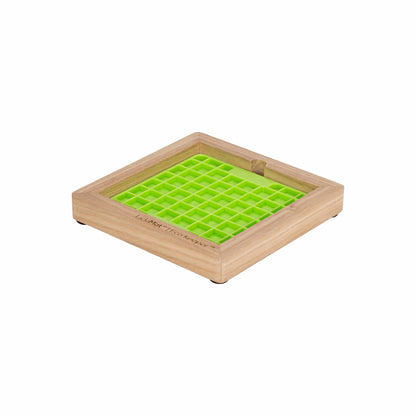 LickiMat® Mini Wooden Keeper™ – Holder & Feeding Bowl for Small Dogs (side) with mini green playdate on white background