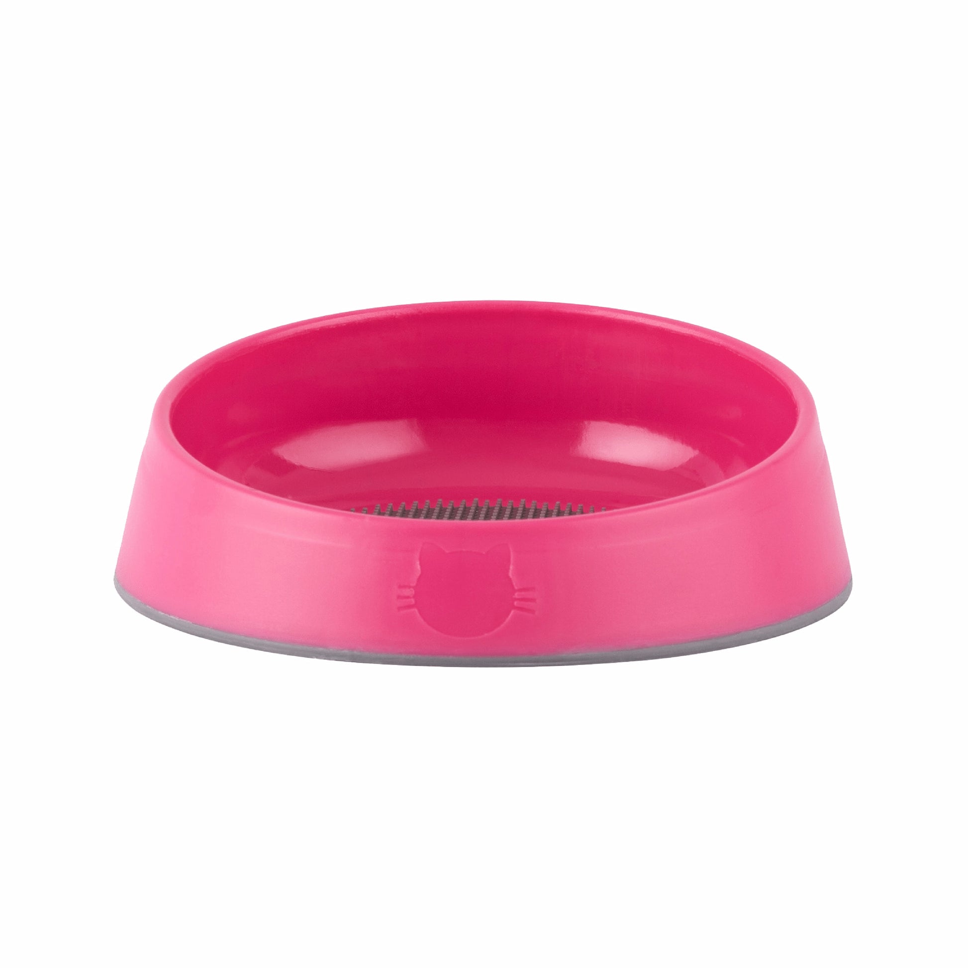 Pink LickiMat® OH Bowl™ for Cats – Oral Health & Slow Feeder Cat Bowl (side) on white background