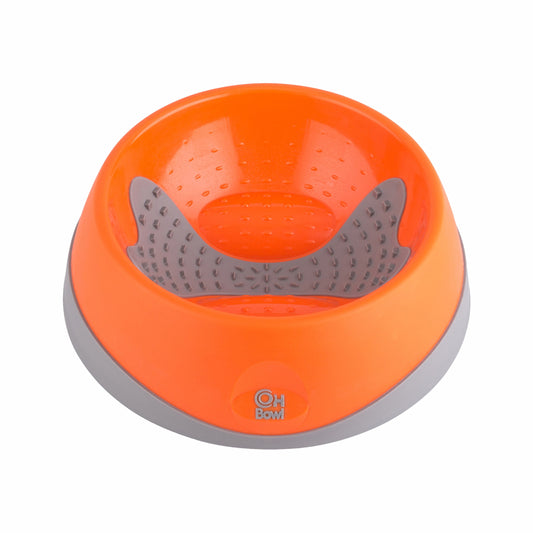 Orange LickiMat® OH Bowl™ Medium – Oral Health Slow Feeder Dog Bowl (front) on white background