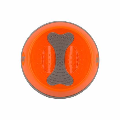 Orange LickiMat® OH Bowl™ Small – Oral Health Slow Feeder Dog Bowl (top) on white background