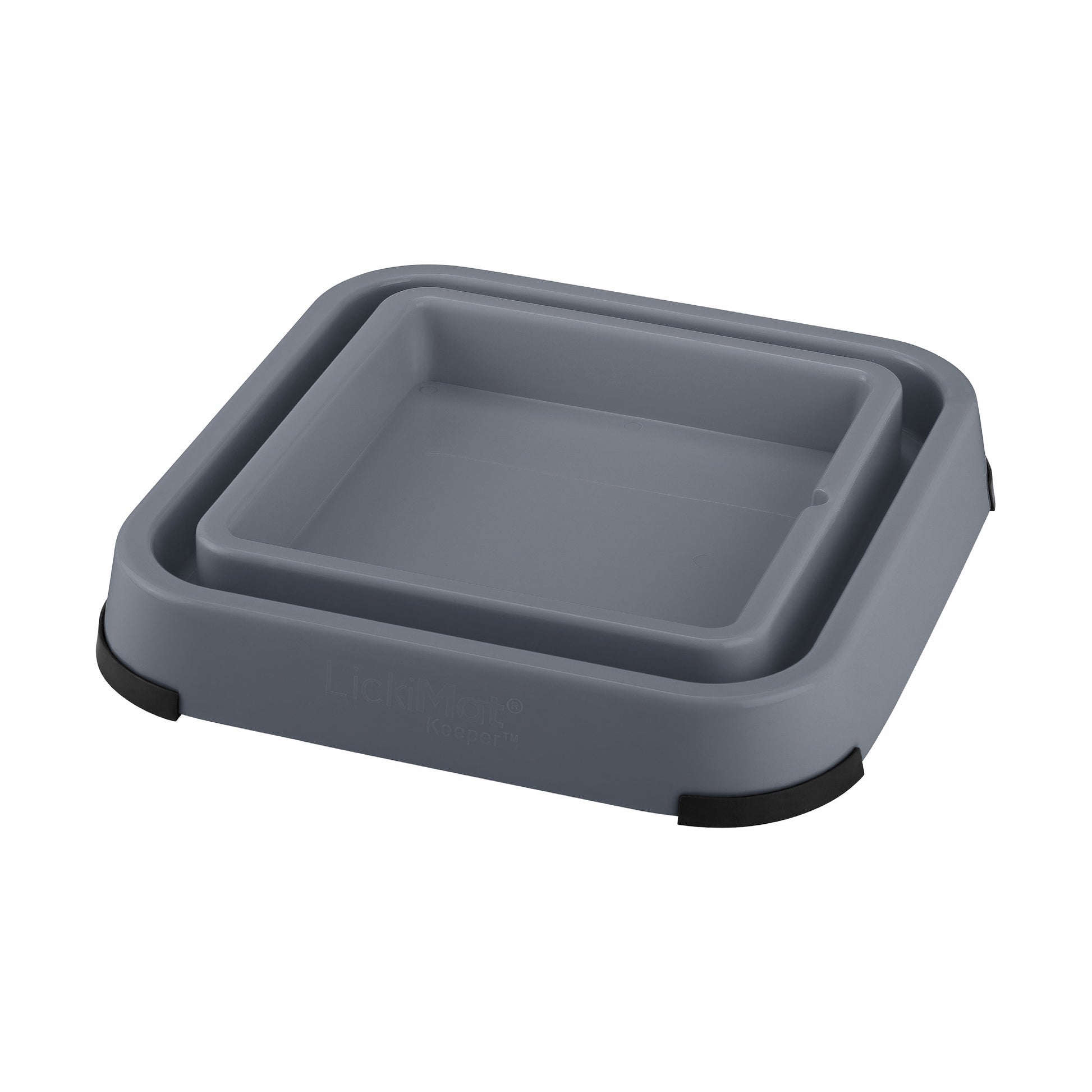Grey LickiMat® Outdoor Keeper™ – Non-Slip Holder & Slow Feeder Dog Bowl (side) on white background