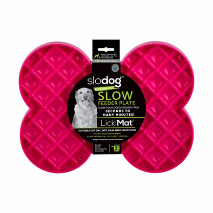 Pink LickiMat® Slodog™ – Innovative Slow Feeder for Dogs, Anti-Gulp (label) on white background