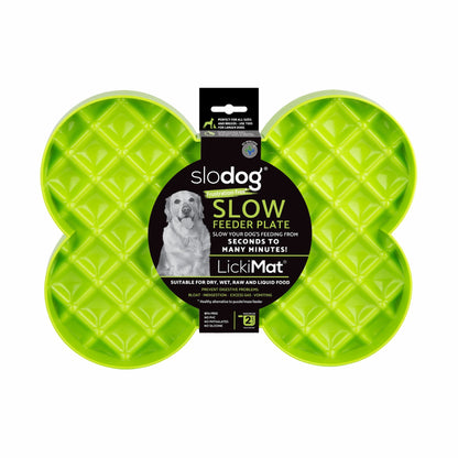 Green LickiMat® Slodog™ – Innovative Slow Feeder for Dogs, Anti-Gulp (label) on white background