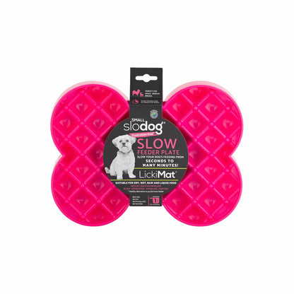 Pink LickiMat® Slodog™ – Innovative Slow Feeder for Dogs, Anti-Gulp (label) on white background