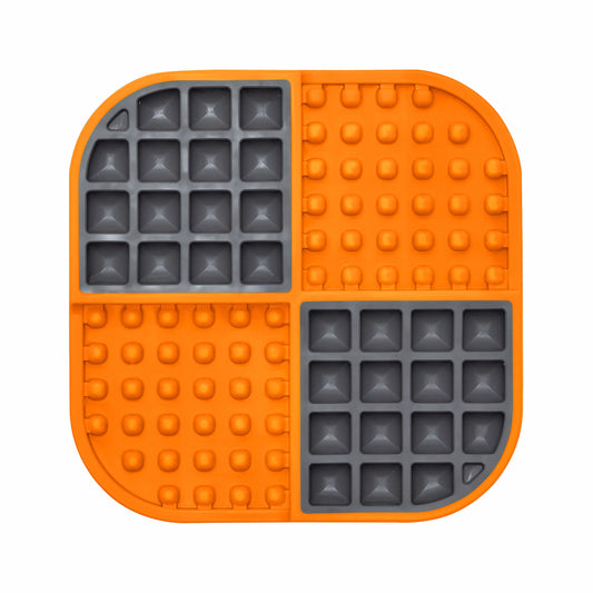 Orange LickiMat® Slomo™ – Dual-Texture Slow Feeder Lick Mat for Cats (front) on white background