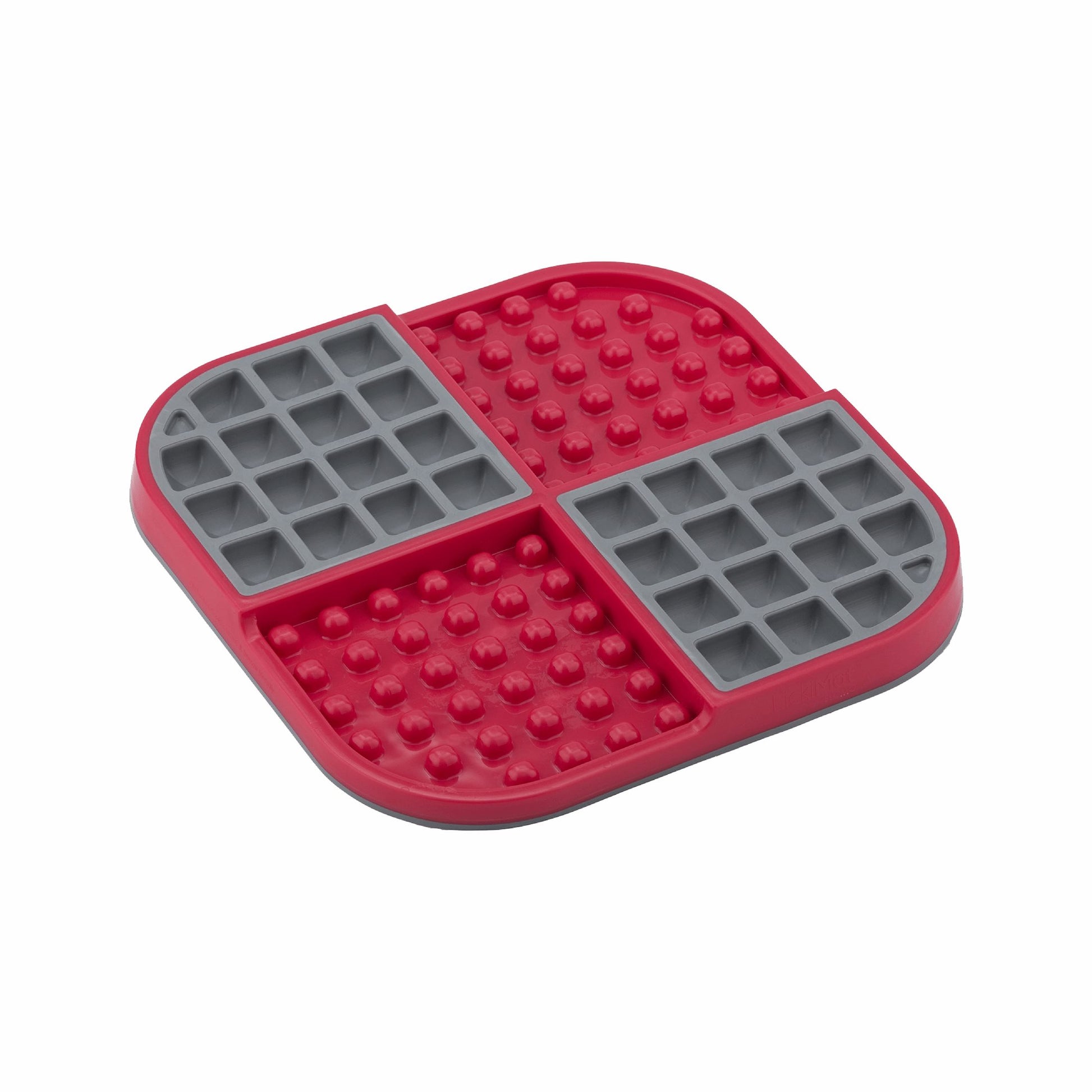 Red LickiMat® Slomo™ – Dual-Texture Slow Feeder for Dogs (side) on a white background