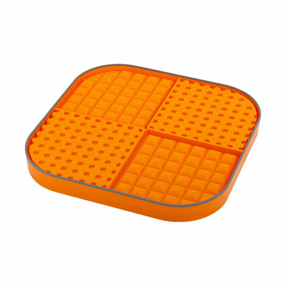 Orange LickiMat® Slomo™ XL – Dual-Texture Slow Feeder for Dogs (side-rear) on a white background