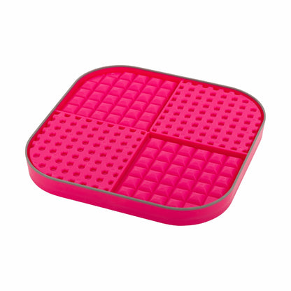 Pink LickiMat® Slomo™ XL – Dual-Texture Slow Feeder for Dogs (side-rear) on a white background