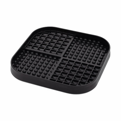 Black LickiMat® Slomo™ XL – Dual-Texture Slow Feeder for Dogs (side) on a white background