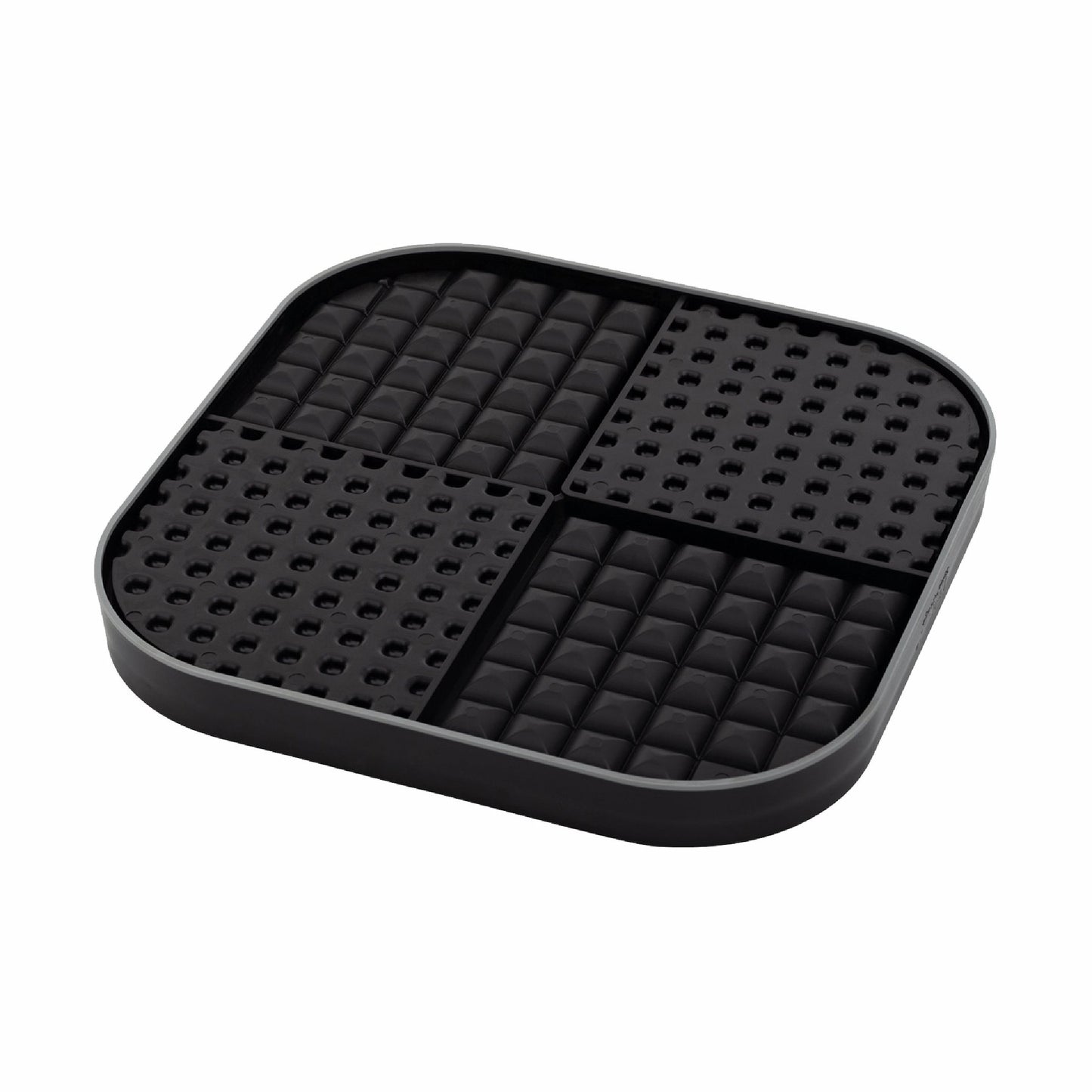 Black LickiMat® Slomo™ XL – Dual-Texture Slow Feeder for Dogs (side-rear) on a white background